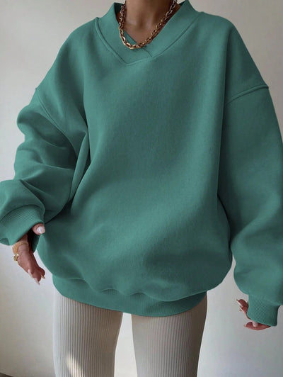 Dames Minimalistische V-Neck Crewneck Sweater | Saffron