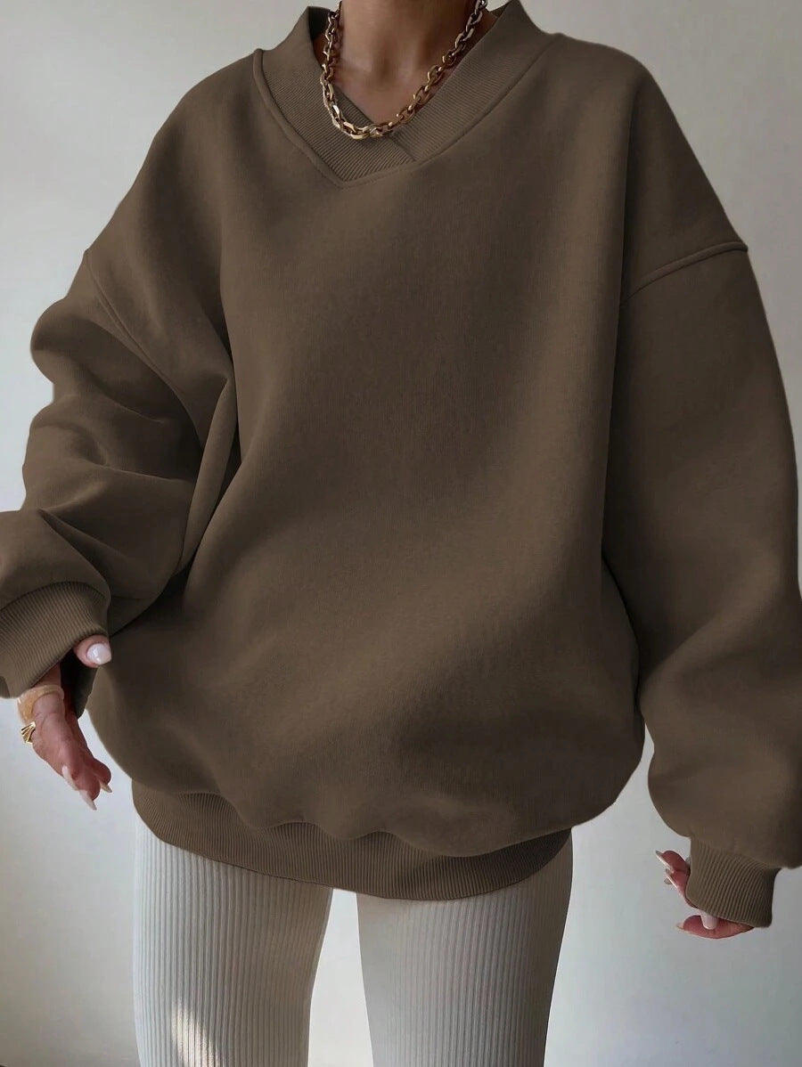 Dames Minimalistische V-Neck Crewneck Sweater | Saffron