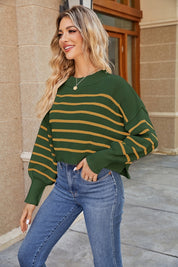 Dames Wijdvallende Trendy Basic Veelzijdige Gestreepte Gebreide Trui | Rosalie