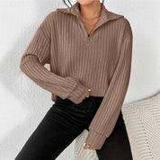 Dames Warme Trendy Rib Top met Lange Mouwen en Rits Detail | Riv
