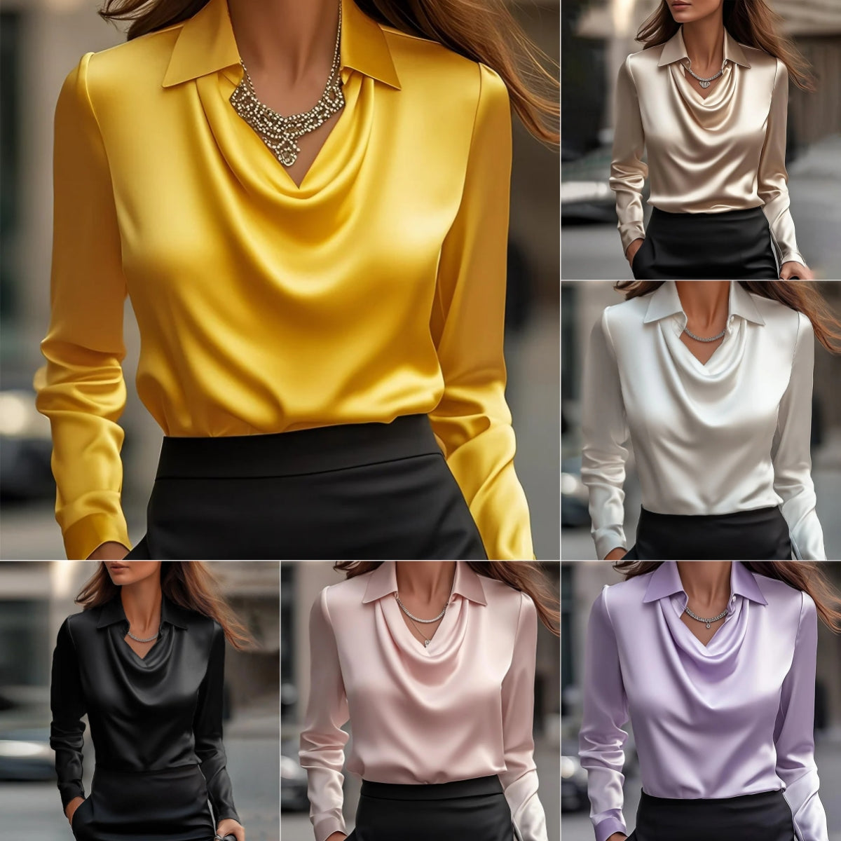 Dames Stijlvolle Trendy Satijnen Look Blouse met Waterval Hals | Hogan