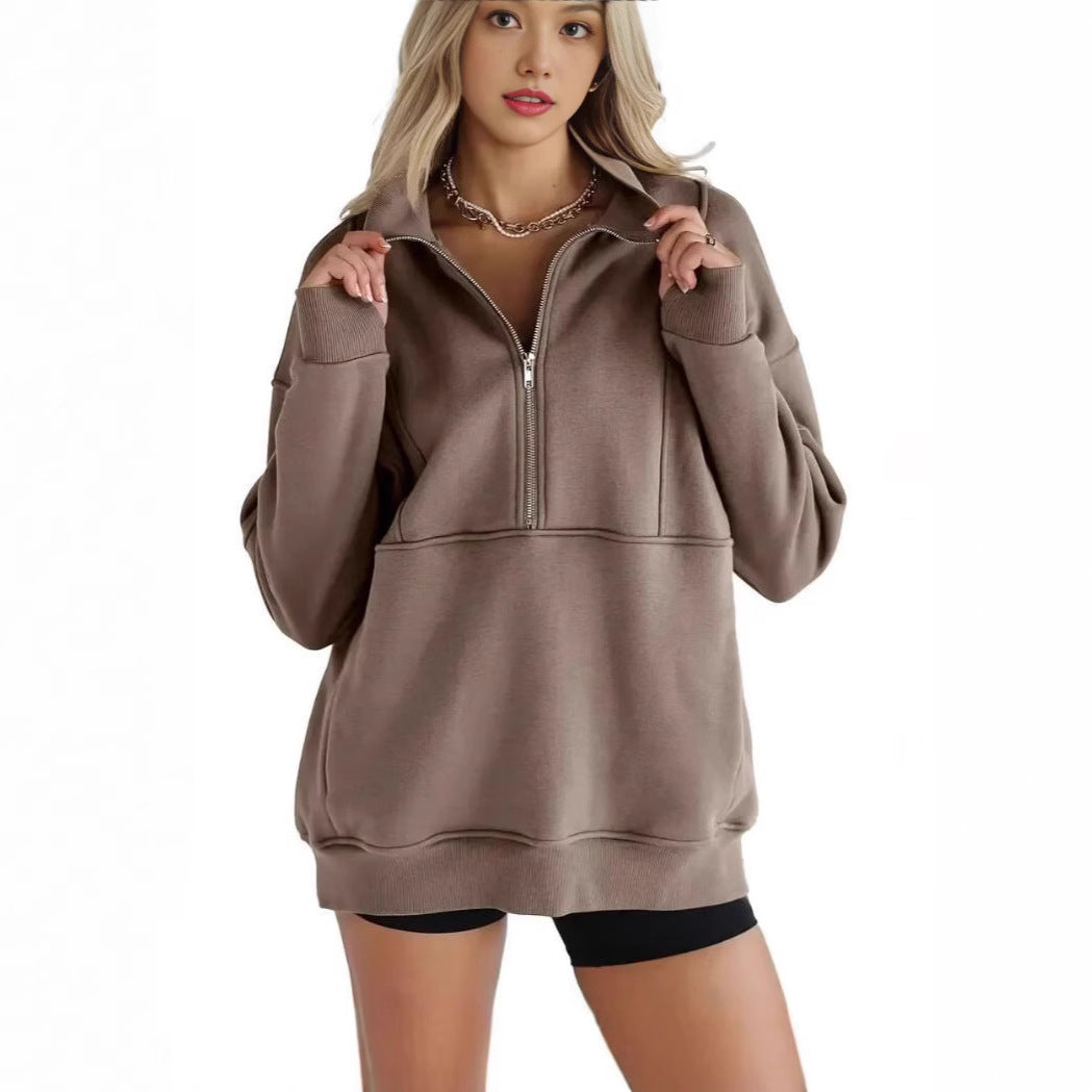 Dames Warme Comfortabele Oversized Half Zip Trui met Kangoeroezak | Sharon