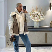 Dames Trendy Zachte Teddy Bodywarmer met Aviator Details | Blanesh