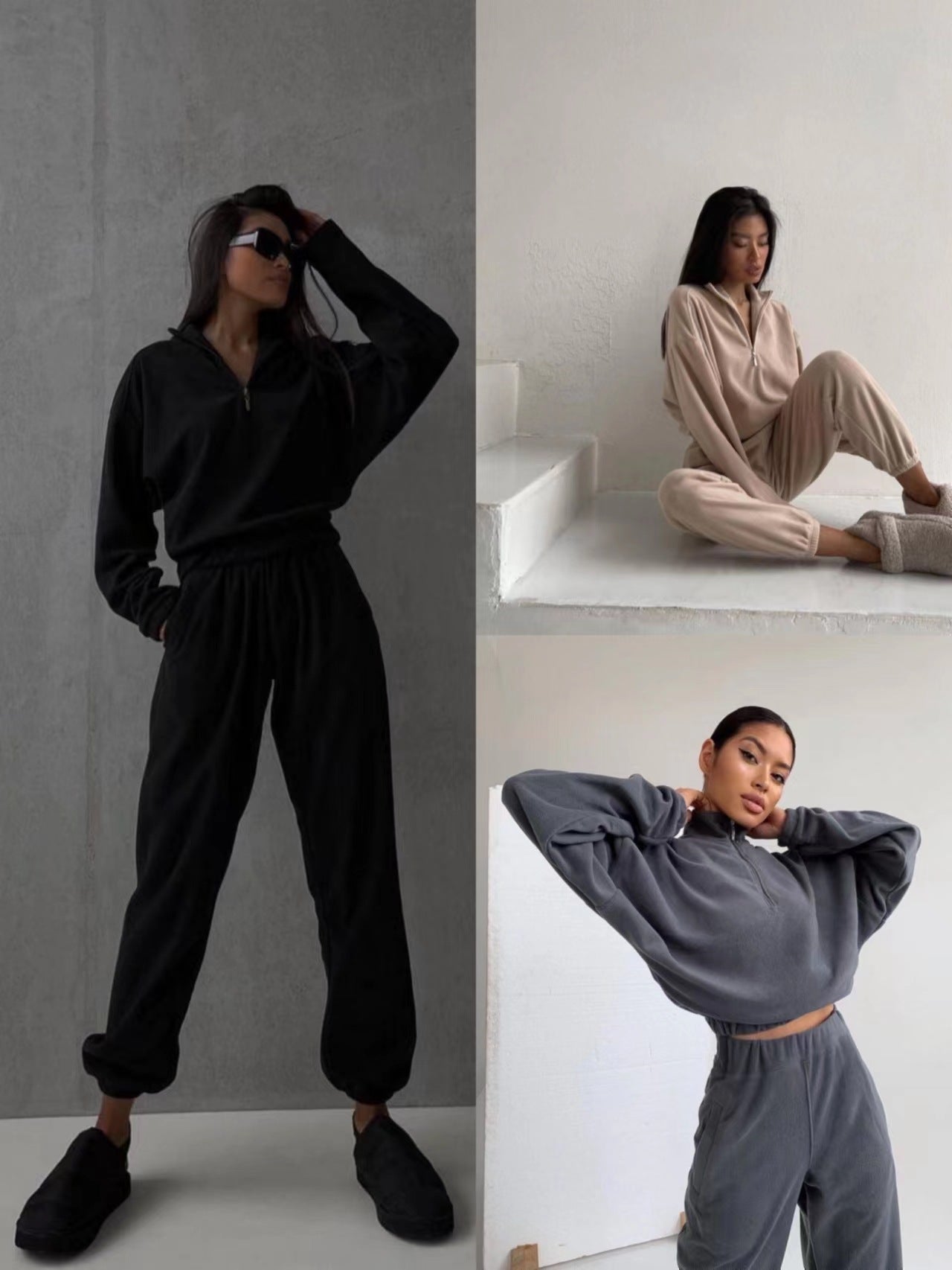 Dames Loungewear Joggingpak met Jogger en Sweater met Hoge Kraag en Rits | Doby