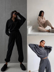 Dames Loungewear Joggingpak met Jogger en Sweater met Hoge Kraag en Rits | Doby