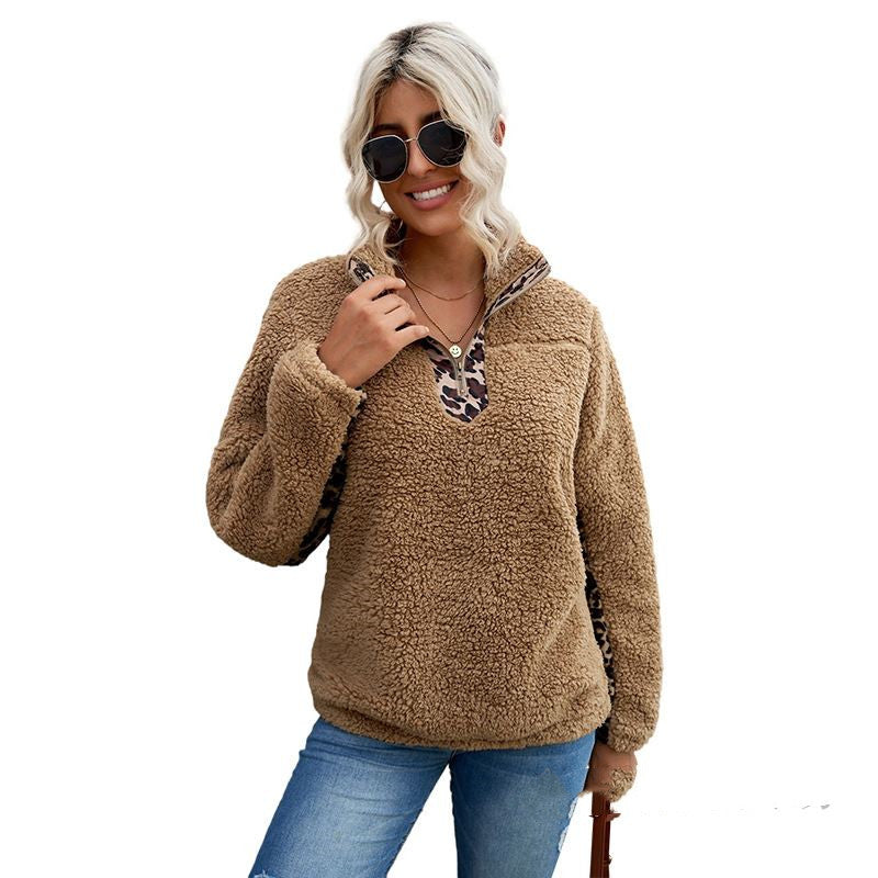 Dames Warme Veelzijdige Teddy Fleece Trui met Panter Print Detail | Stephanie