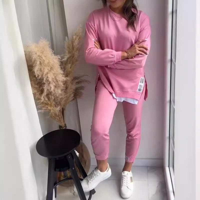 Dames Basic Trendy Casual Veelzijdige Tweedelig Dames Pak met Split-detail | Dareena