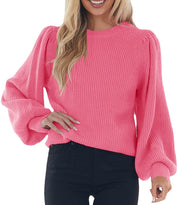 Dames Stijlvolle Gebreide Trui met Pofmouwen en Ronde Hals | Rosena