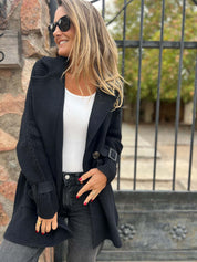 Dames Unieke Elegante Mid-Lengte Gebreide Wolblend Look Jas | Buza