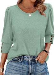 Dames Elegante Top met Driekwart Mouwen en Knoop Detail | Tifa