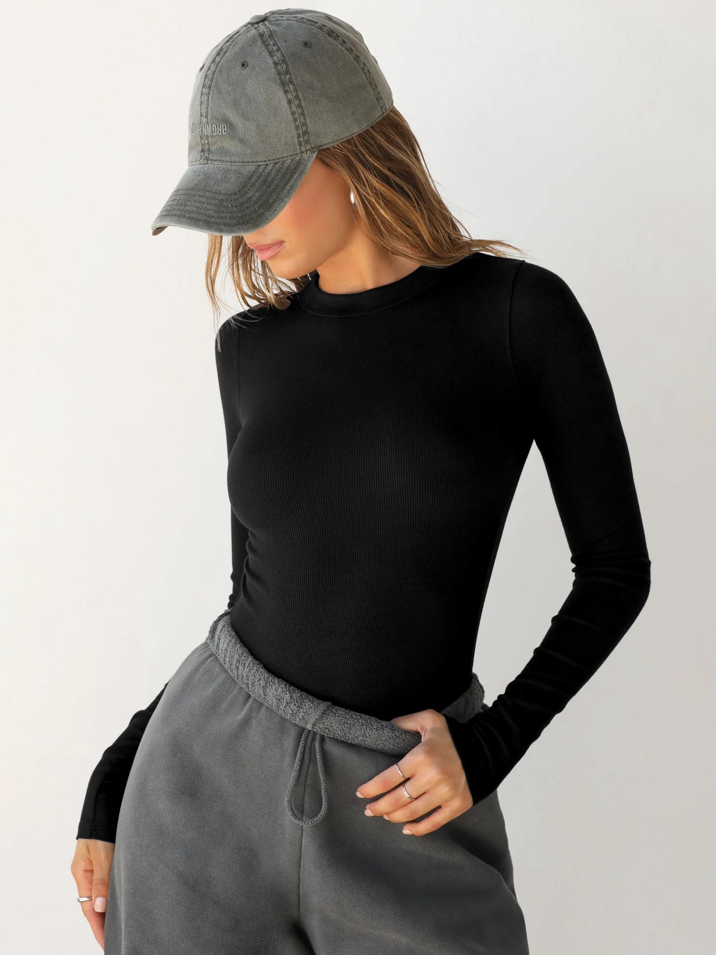 Dames Basic Slim Fit Rib Top met Lange Mouwen | Tenisa