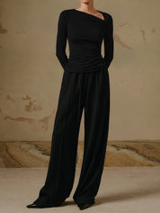Dames Asymmetrische Top met Lange Mouwen – Elegante Shirt Top | Thyana