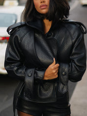 Dames Stoere Tweedelige Zwarte Leren Biker Set met Jas en Short | Dionne