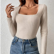 Dames Trendy Comfy Geribde Body met Vierkante Halslijn | Taralina