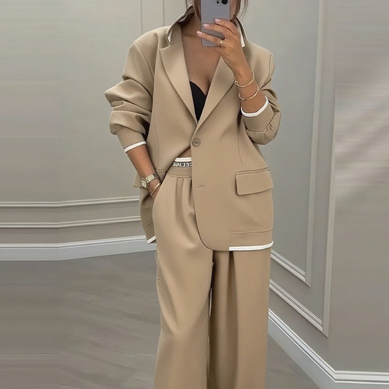 Dames Elegante Trendy Tweedelige Blazer Set met Wijde Broek | Dille