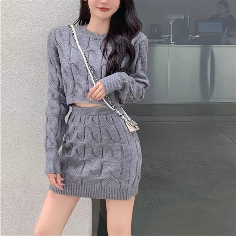 Dames Trendy Stijlvolle Tweedelige Gebreide Set met Structuur Rok en Trui | Dania