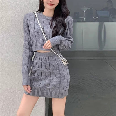 Dames Trendy Stijlvolle Tweedelige Gebreide Set met Structuur Rok en Trui | Dania