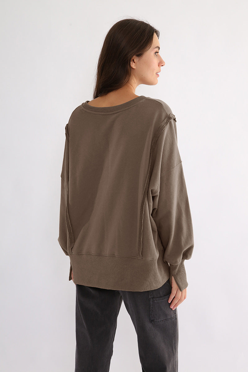 Dames Trendy Unieke Warme Stijlvolle Los Vallende Sweater met Raw Edge Details | Rewaria