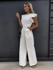 Dames Trendy Jumpsuit met Hoge Taille en Strikceintuur | Aveida