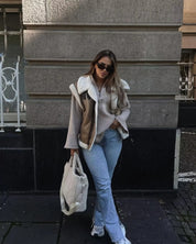 Dames Trendy Zachte Teddy Bodywarmer met Aviator Details | Blanesh