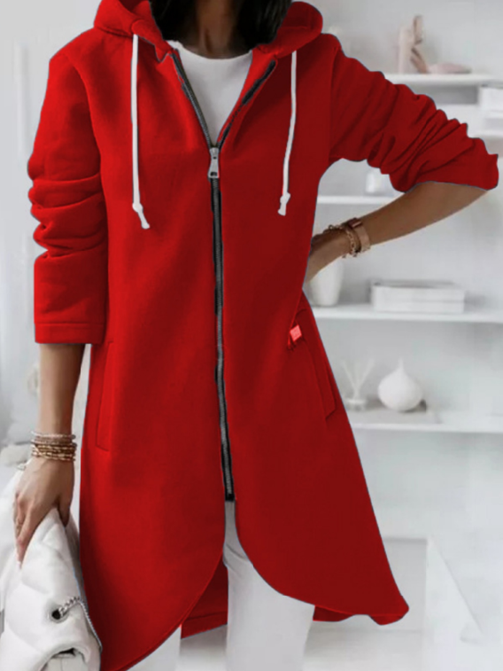 Dames Casual Lange Hoodie Vest met Rits en Capuchon | Rolany