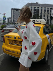 Dames Elegante Stijlvolle Ruimvallende Gebreide Trui met Harten Jacquard | Ralissa