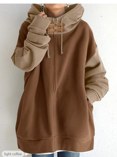 Dames Oversized Patchwork Hoodie Vest met Rits | Sage