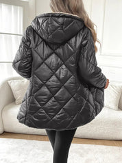 Dames Elegante Stijlvolle Gewatteerde Jas met Capuchon, Warme Voering en Diamond Quilted Design | Bandora