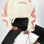 Dames Trendy Casual Korte Hoodie met Slangen Print | Serelina