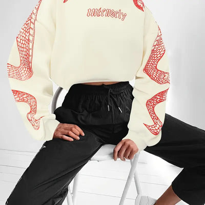 Dames Trendy Casual Korte Hoodie met Slangen Print | Serelina