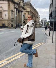 Dames Trendy Zachte Teddy Bodywarmer met Aviator Details | Blanesh