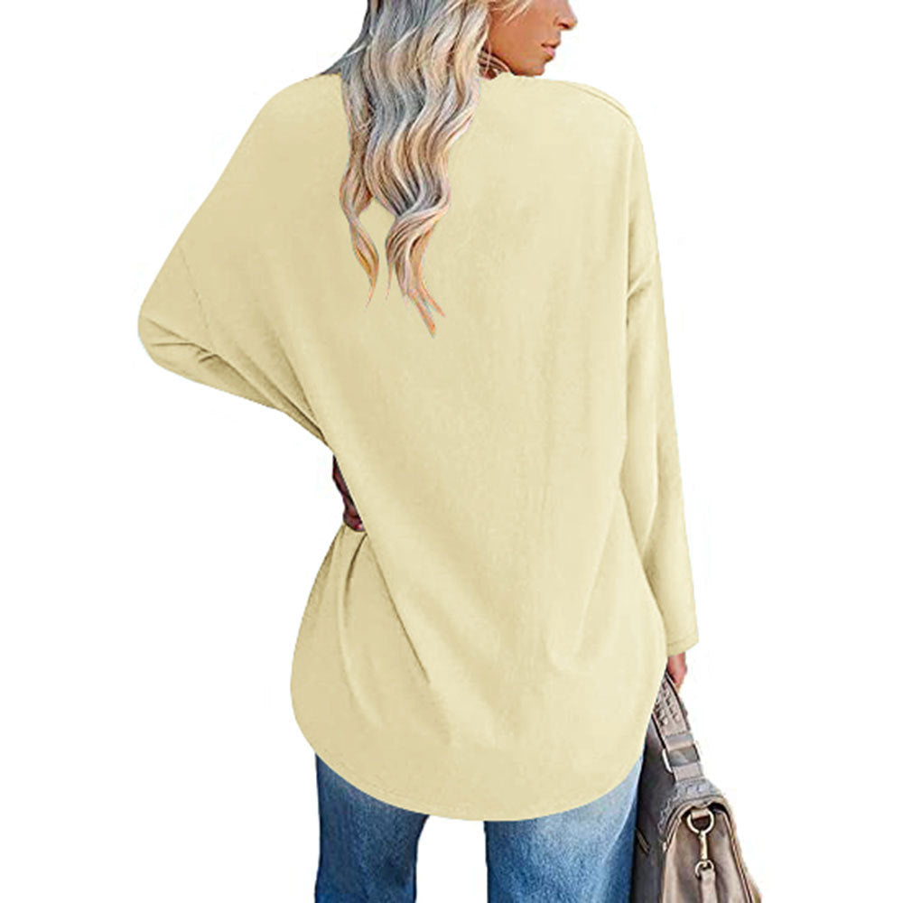 Dames Casual Oversized T-shirt met V-hals en Lange Mouwen | Toba