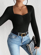 Dames Gebreide Rib Top met Geplooide Voorzijde | Tency