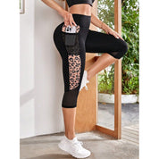 Dames Trendy Veelzijdige Hoge Taille Yoga Sport Legging met Luipaard Accent en Zakken | Amauri