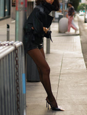 Dames Stoere Tweedelige Zwarte Leren Biker Set met Jas en Short | Dionne