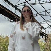 Dames Elegante Stijlvolle Ruimvallende Gebreide Trui met Harten Jacquard | Ralissa