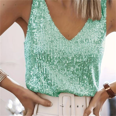 Dames Luxe Feestelijke Pailletten top met V-hals | Thammy