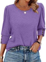 Dames Elegante Top met Driekwart Mouwen en Knoop Detail | Tifa