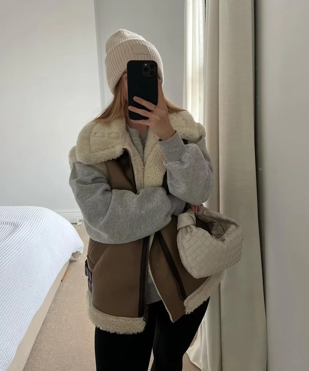 Dames Trendy Zachte Teddy Bodywarmer met Aviator Details | Blanesh