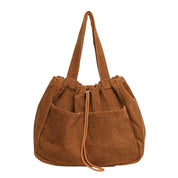 Dames Vintage Look Ribfluwelen Schoudertas met Trekkoord | Lena
