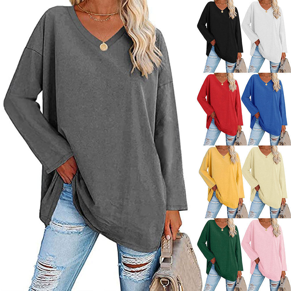 Dames Casual Oversized T-shirt met V-hals en Lange Mouwen | Toba