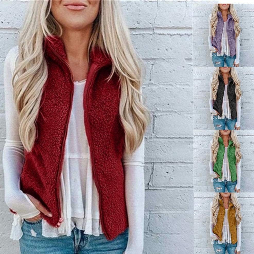 Dames Trendy Stijlvolle Plush Teddy Fleece Bodywarmer met Opstaande Kraag en Rits | Baydie