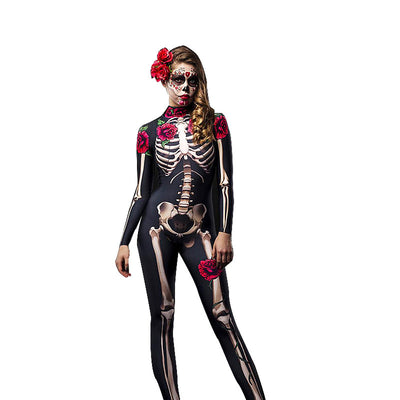Dames Halloween Catsuit met Skelet en Rozen | Melanie