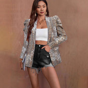 Dames Stijlvolle Elegante Geruite Blazer met Pofmouwen | Bailani