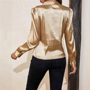 Dames Stijlvolle Feestelijke Modieuze Satijnen Look Blouse met Overslag | Hildrid