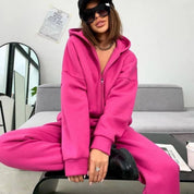 Dames Trendy Basic Tweedelige Joggingpak met Jogger en Hoodie Vest | Dorila