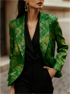 Dames Retro Elegante Jacquard Blazer met Bloemenpatroon | Belaine