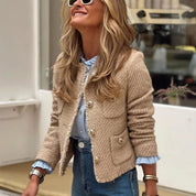 Dames Stijlvolle Trendy Parijs Style Boucle Jas met Gouden Knopen en Zakken | Balencia