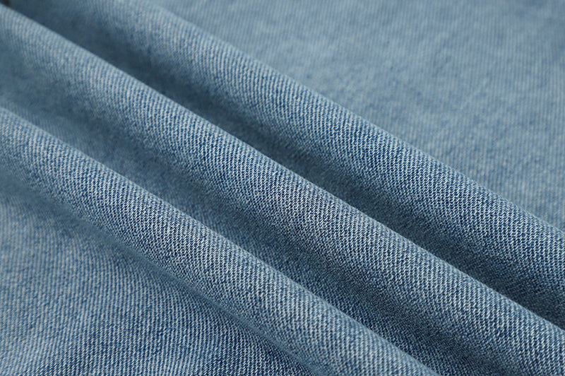 Dames Stijlvolle Korte Denim Biker Model met Grote Kraag | Bazena