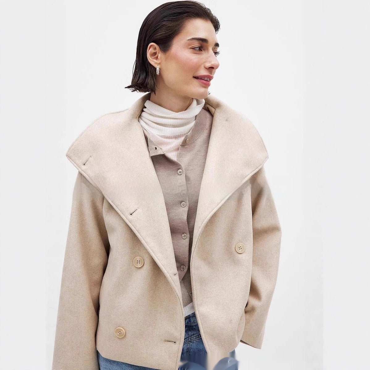 Dames Warme Stijlvolle Wollen Look Jas met Brede Kraag | Belora